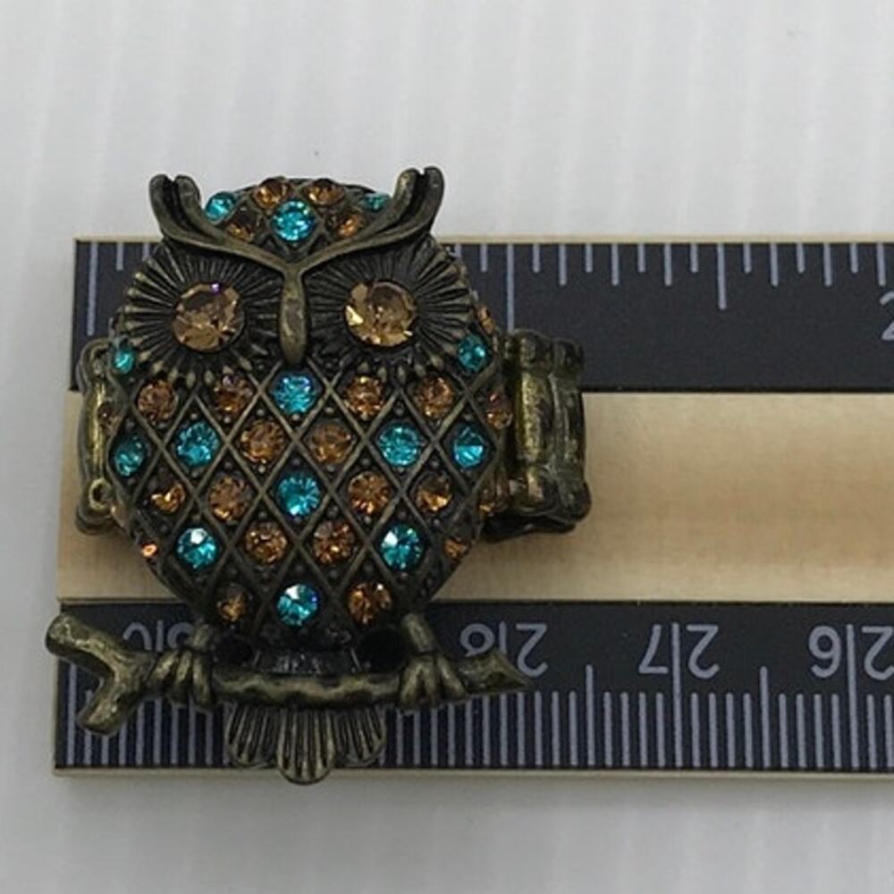Retro Whimsigoth Bronze-Tone Owl Crystals Stretchy Statement Ring 8 - Picture 5 of 5